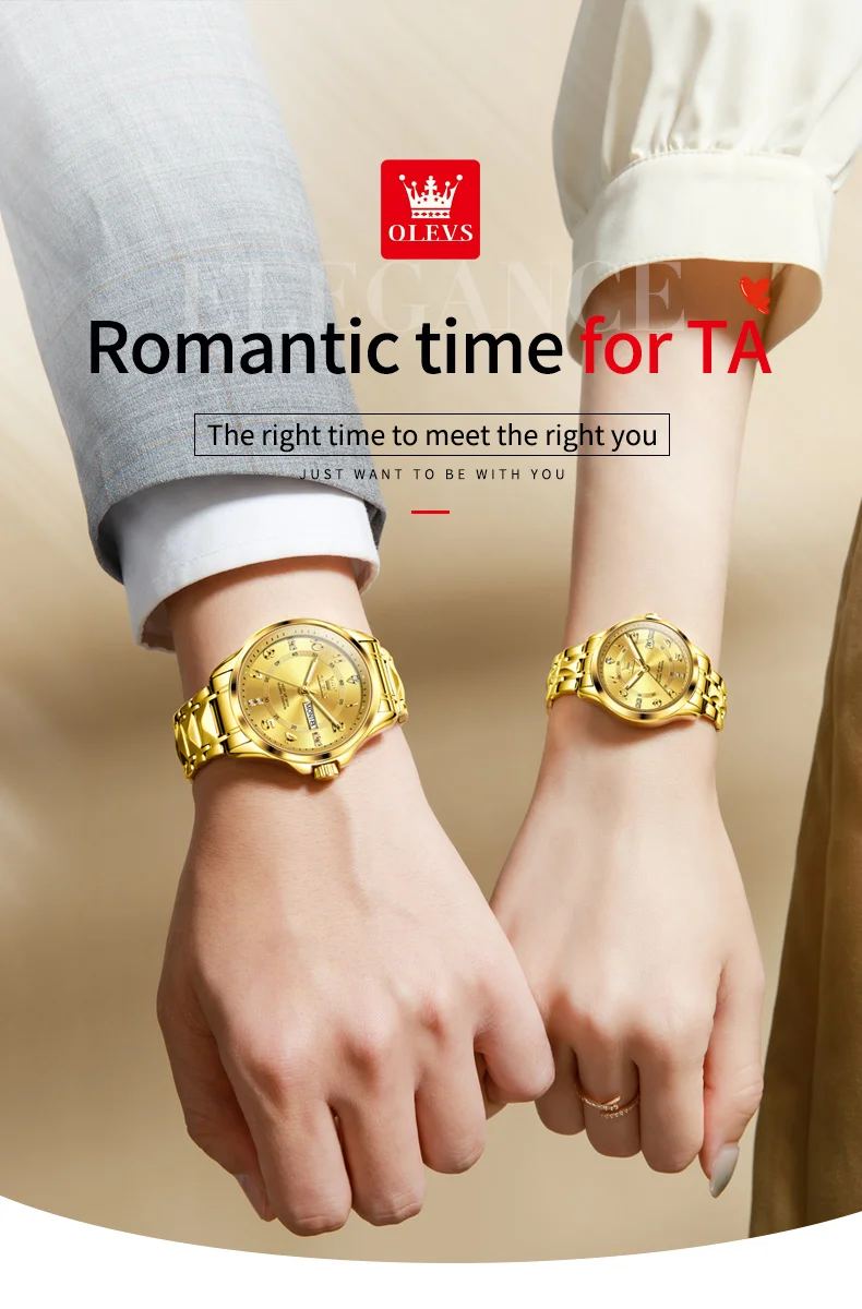 OLEVS High Quality Luxury Fashion Quartz Watches for Couple Original Stainless Steel Calendar Luminous Waterproof Couple Watches