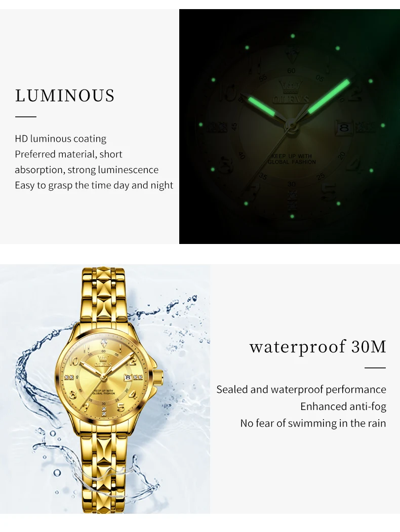 OLEVS High Quality Luxury Fashion Quartz Watches for Couple Original Stainless Steel Calendar Luminous Waterproof Couple Watches