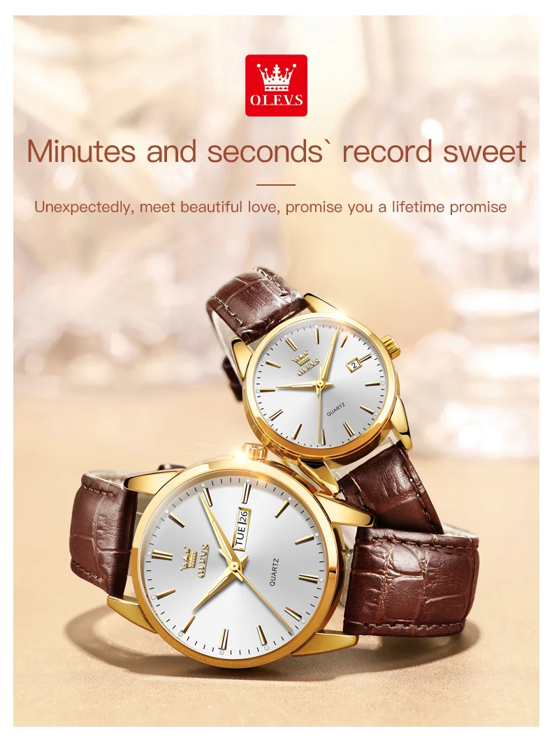 OLEVS 6898 Couple Watches Luxury Original Fashion Brand Waterproof Luminous Quartz Wristwatch Calendar Design For Date Sport