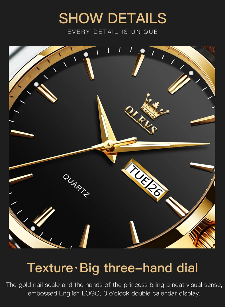 OLEVS 6898 Couple Watches Luxury Original Fashion Brand Waterproof Luminous Quartz Wristwatch Calendar Design For Date Sport