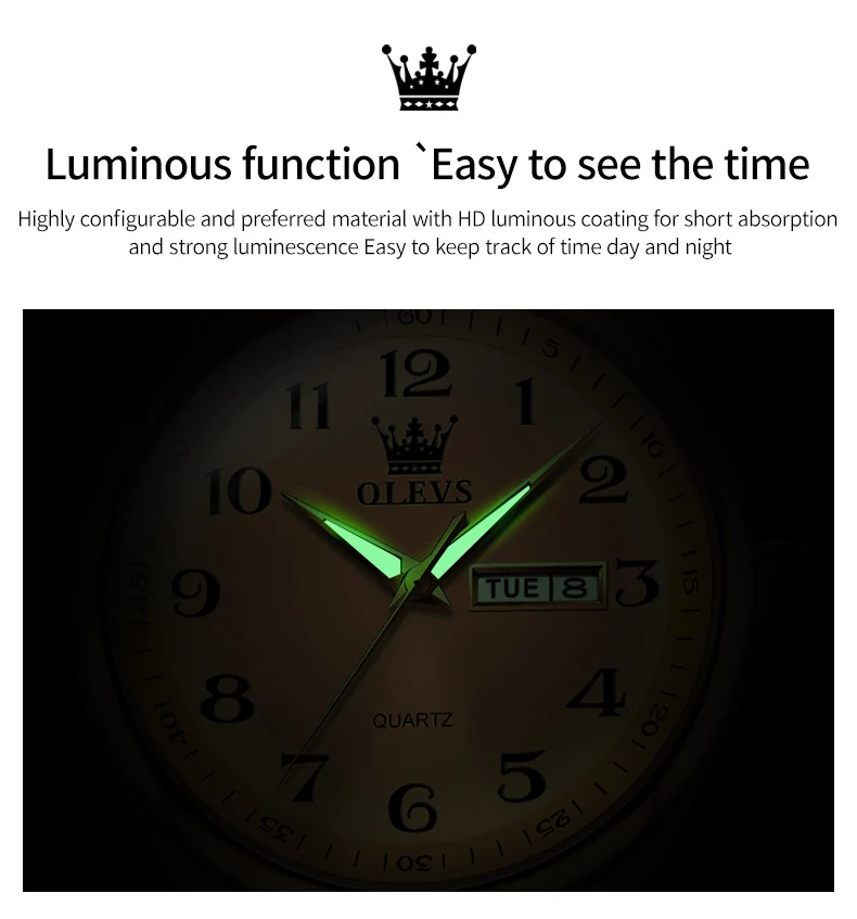 OLEVS 5567 Fashion Original Brand Couple Watches Waterproof Week Calendar Luminous Quartz Watch for Men and Women Lovers Watch