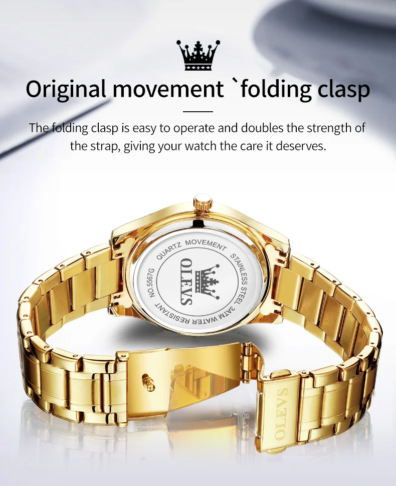 OLEVS 5567 Fashion Original Brand Couple Watches Waterproof Week Calendar Luminous Quartz Watch for Men and Women Lovers Watch