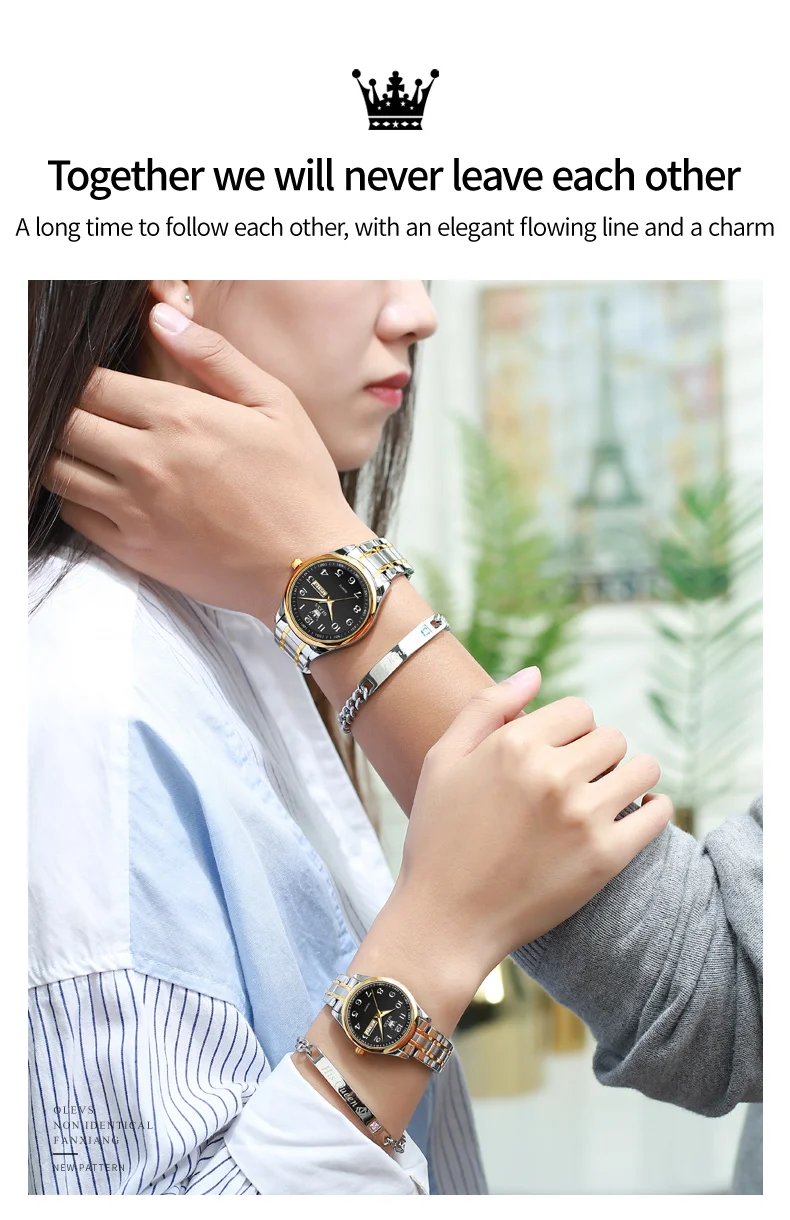OLEVS 5567 Fashion Original Brand Couple Watches Waterproof Week Calendar Luminous Quartz Watch for Men and Women Lovers Watch