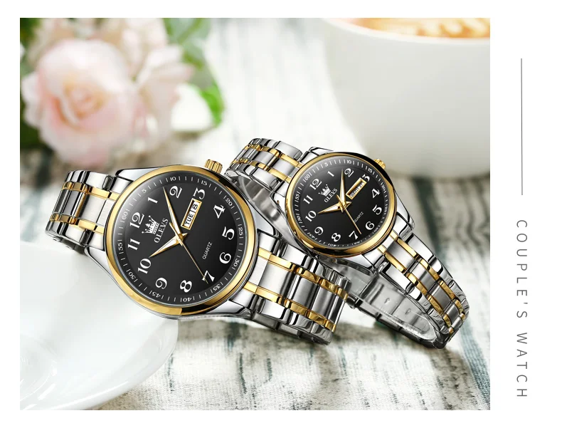 OLEVS 5567 Fashion Original Brand Couple Watches Waterproof Week Calendar Luminous Quartz Watch for Men and Women Lovers Watch