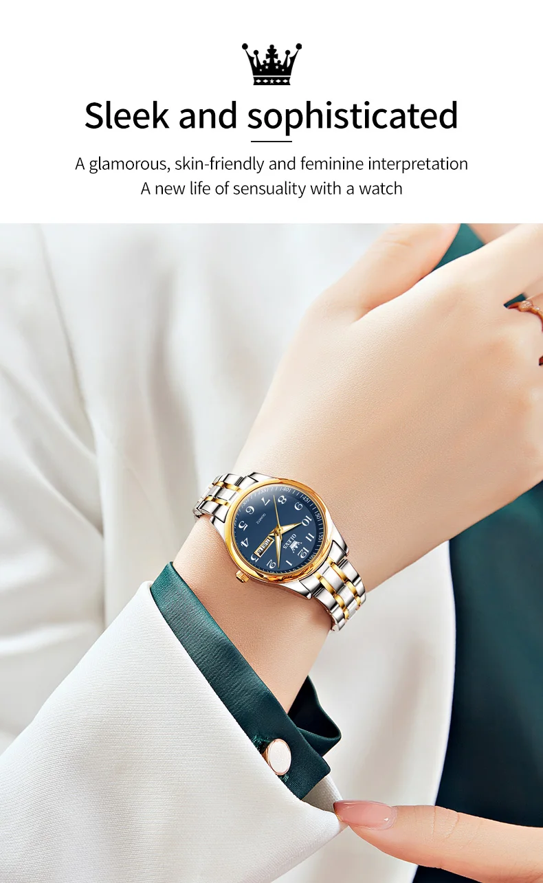 OLEVS 5567 Fashion Original Brand Couple Watches Waterproof Week Calendar Luminous Quartz Watch for Men and Women Lovers Watch