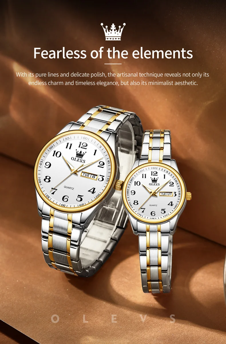 OLEVS 5567 Fashion Original Brand Couple Watches Waterproof Week Calendar Luminous Quartz Watch for Men and Women Lovers Watch