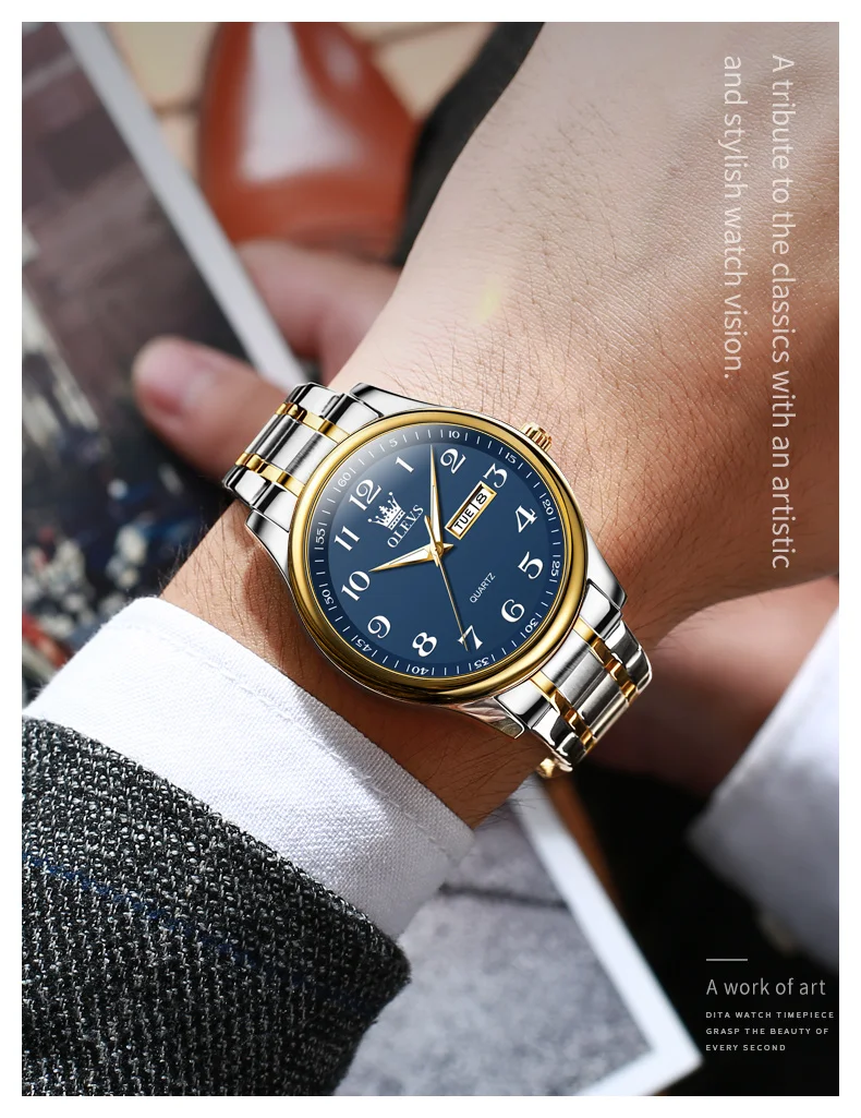 OLEVS 5567 Fashion Original Brand Couple Watches Waterproof Week Calendar Luminous Quartz Watch for Men and Women Lovers Watch