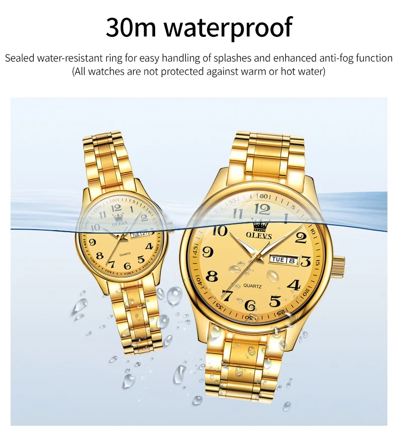 OLEVS 5567 Fashion Original Brand Couple Watches Waterproof Week Calendar Luminous Quartz Watch for Men and Women Lovers Watch