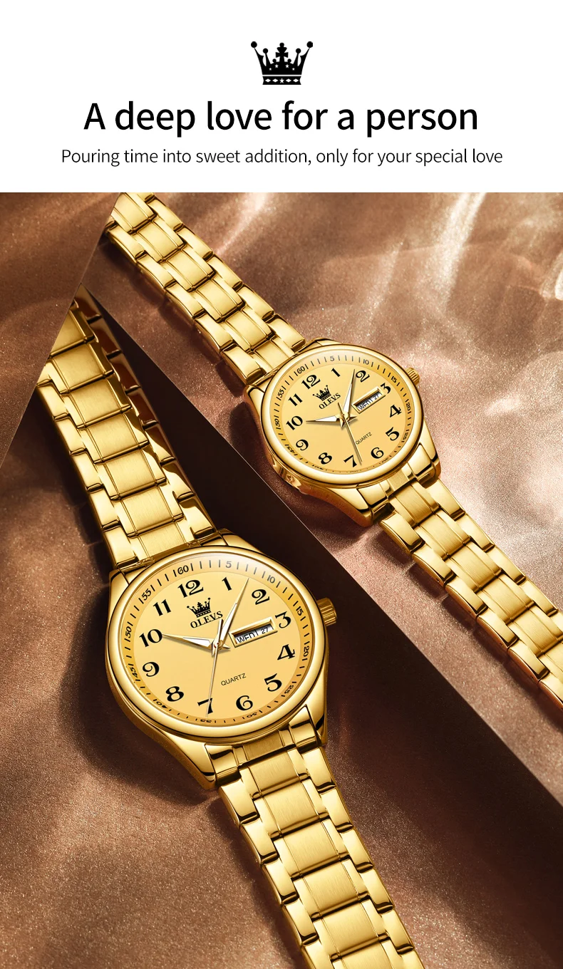 OLEVS 5567 Fashion Original Brand Couple Watches Waterproof Week Calendar Luminous Quartz Watch for Men and Women Lovers Watch