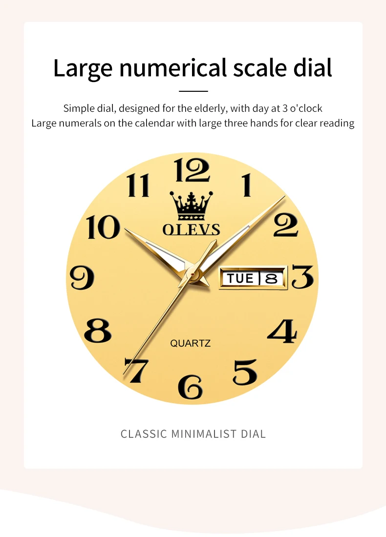 OLEVS 5567 Fashion Original Brand Couple Watches Waterproof Week Calendar Luminous Quartz Watch for Men and Women Lovers Watch