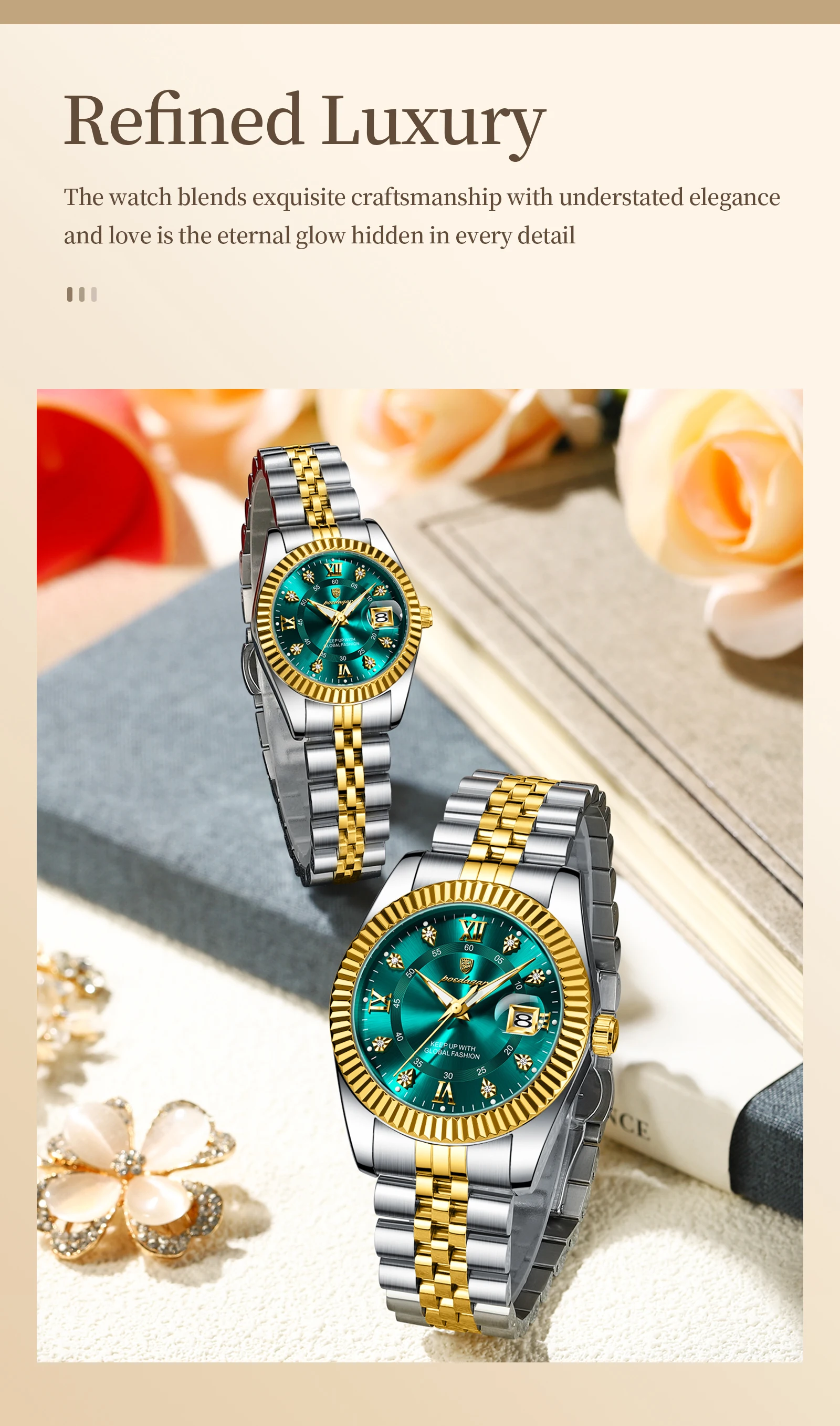 POEDAGAR Casual Couple's Watches Luminous Date Watches For Couple Quartz Stainless Steel Fashion Couple Watch Love Gift Set+Box
