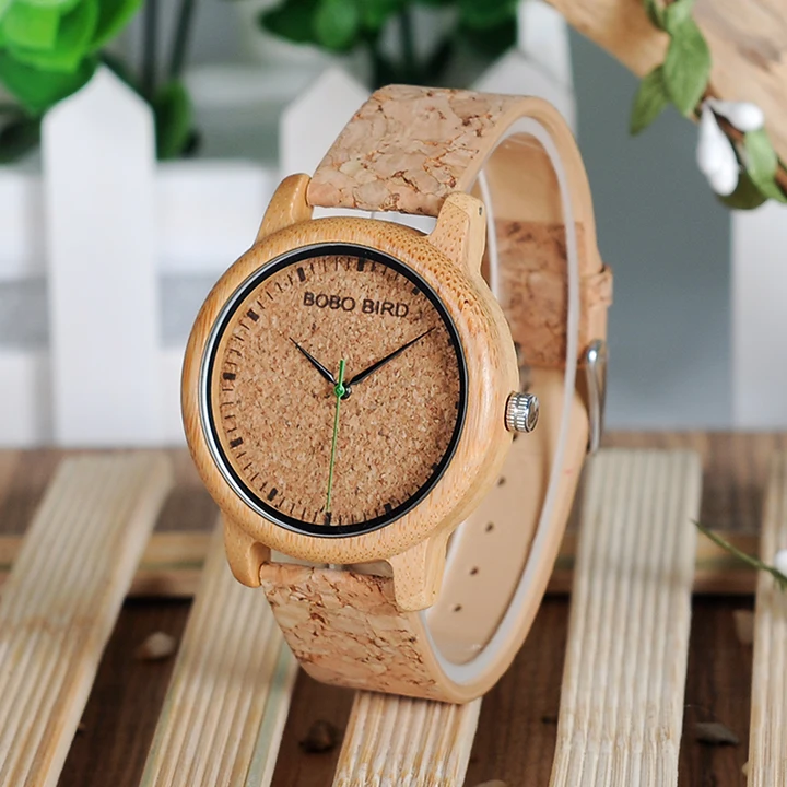 BOBO BIRD Lovers Watches Wooden Timepieces Handmade Cork Strap Bamboo Women Watch Luxury in Box Custom Logo Drop Shipping