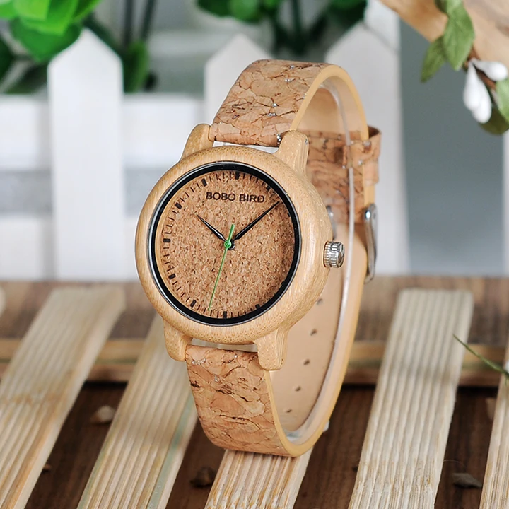 BOBO BIRD Lovers Watches Wooden Timepieces Handmade Cork Strap Bamboo Women Watch Luxury in Box Custom Logo Drop Shipping
