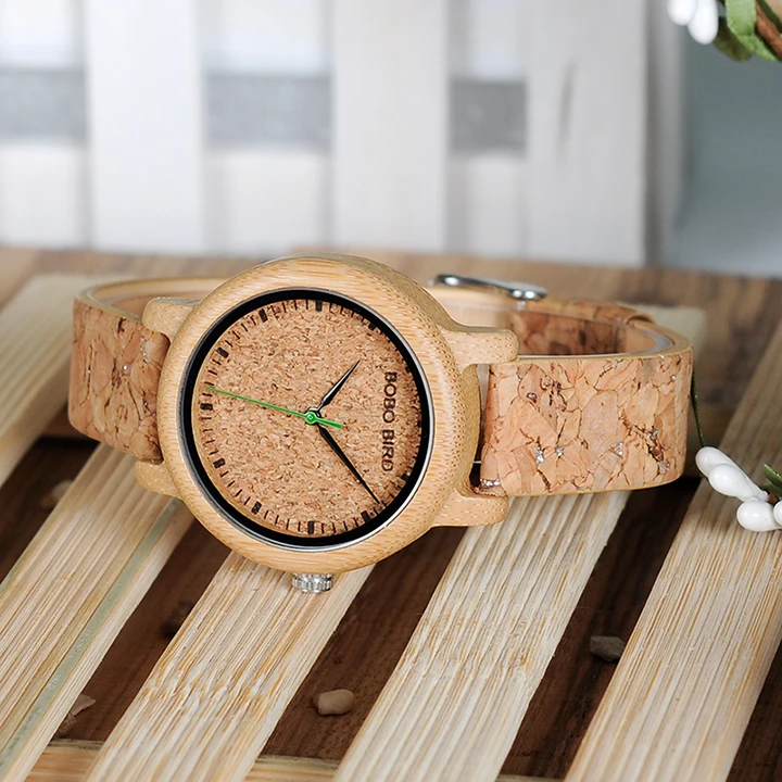 BOBO BIRD Lovers Watches Wooden Timepieces Handmade Cork Strap Bamboo Women Watch Luxury in Box Custom Logo Drop Shipping
