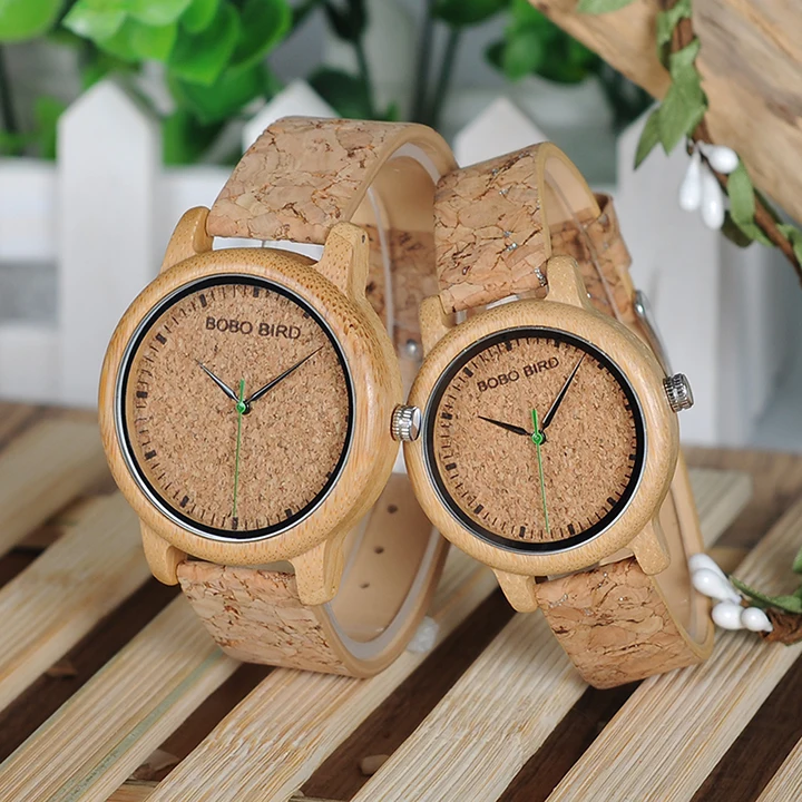 BOBO BIRD Lovers Watches Wooden Timepieces Handmade Cork Strap Bamboo Women Watch Luxury in Box Custom Logo Drop Shipping