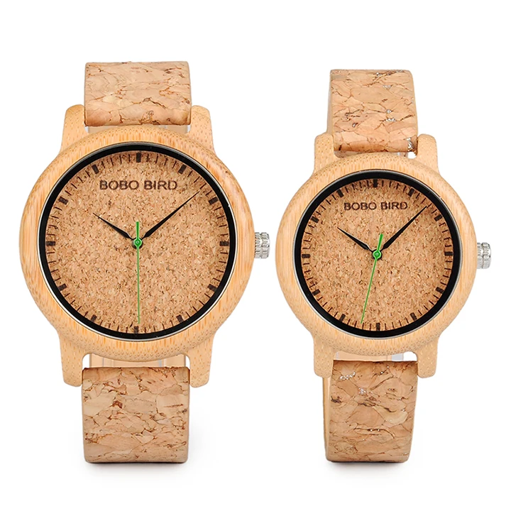 BOBO BIRD Lovers Watches Wooden Timepieces Handmade Cork Strap Bamboo Women Watch Luxury in Box Custom Logo Drop Shipping