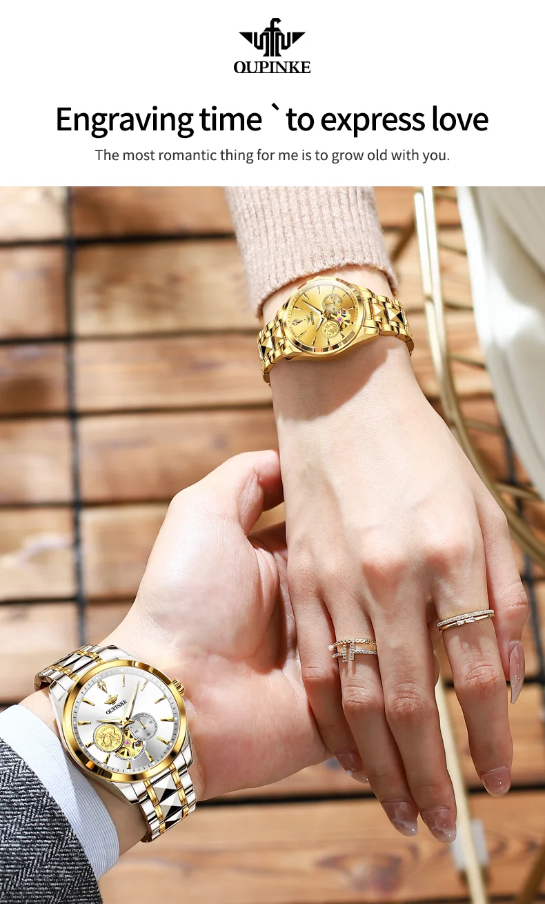 OUPINKE Couple Watches Top Brand Luxury Fashion Original Automatic Mechanical Wristwatch Independent Second Dial Waterproof New