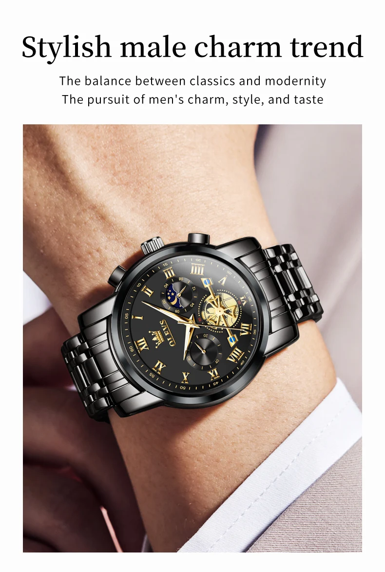 OLEVS Quartz Couple Watch Luxury Brand Waterproof Lunar Phase Timing Code Watch Elegant and Romantic Lover His Her Couple Watch