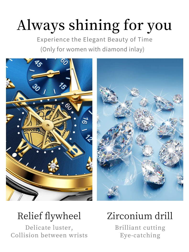 OLEVS Quartz Couple Watch Luxury Brand Waterproof Lunar Phase Timing Code Watch Elegant and Romantic Lover His Her Couple Watch