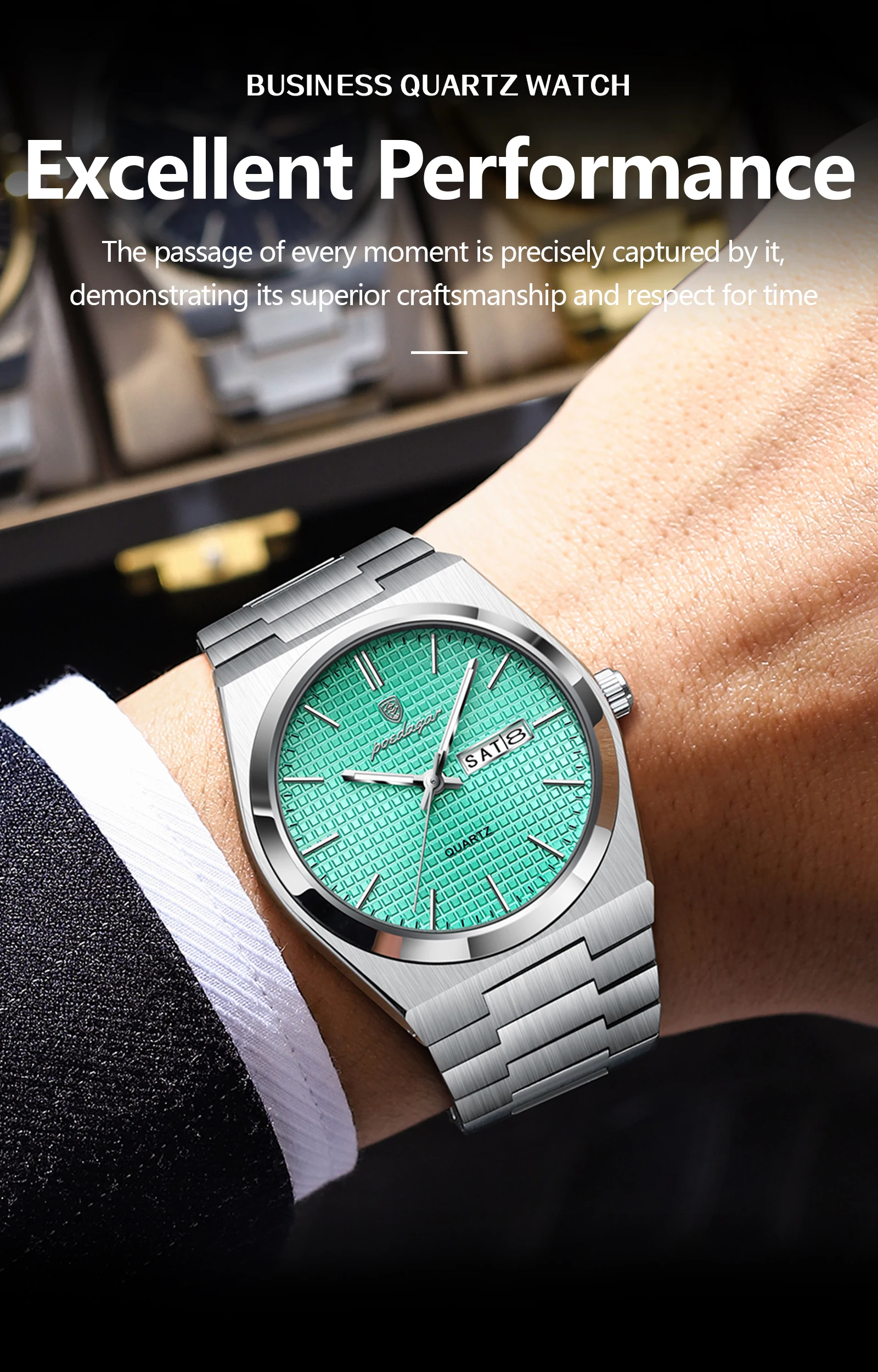 POEDAGAR Fashion Couple Watch Waterproof Stainless Steel Men Wristwatch Luminous Date Week Quartz Watches For Boyfriend+Gift Box