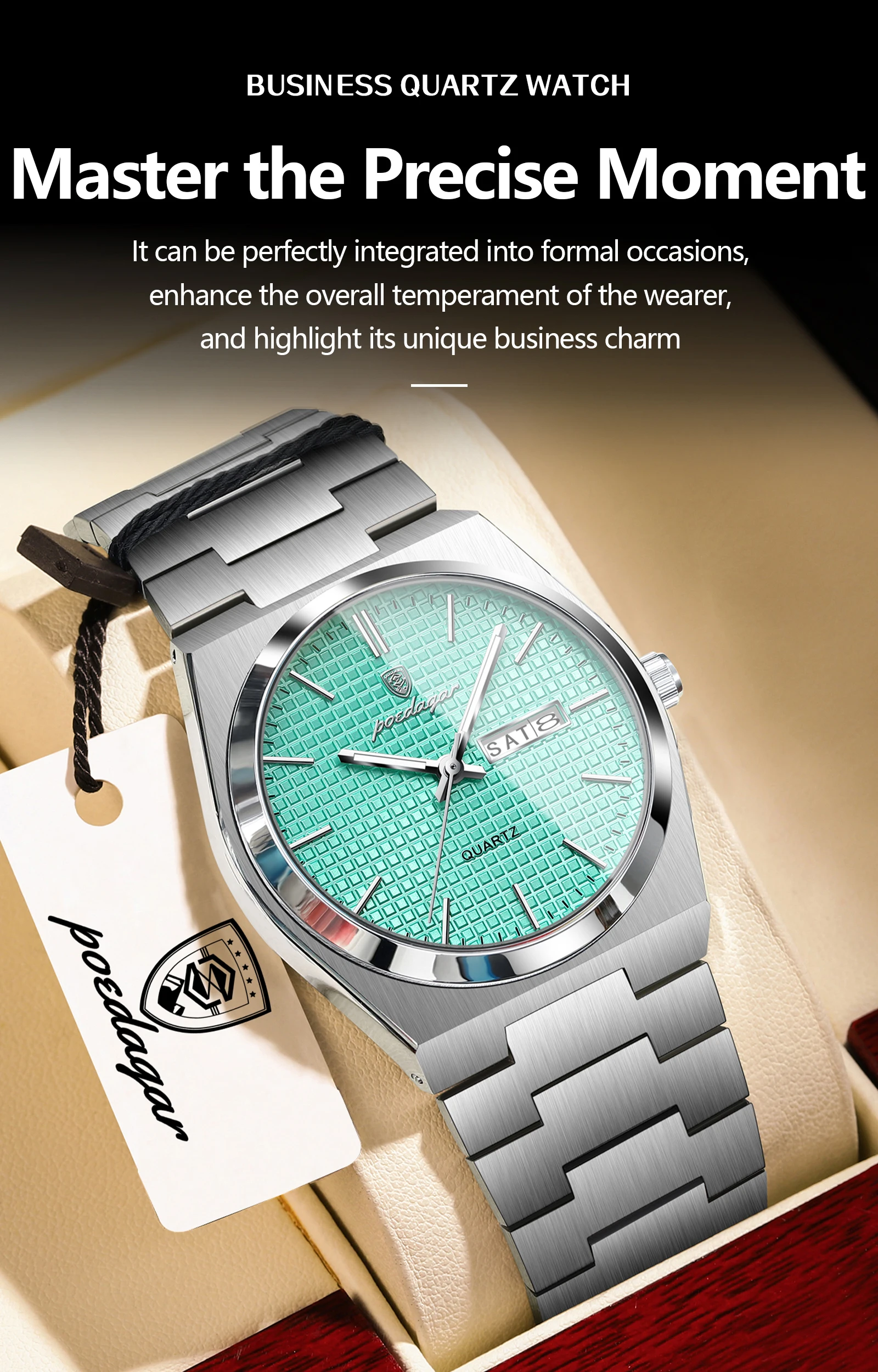 POEDAGAR Fashion Couple Watch Waterproof Stainless Steel Men Wristwatch Luminous Date Week Quartz Watches For Boyfriend+Gift Box