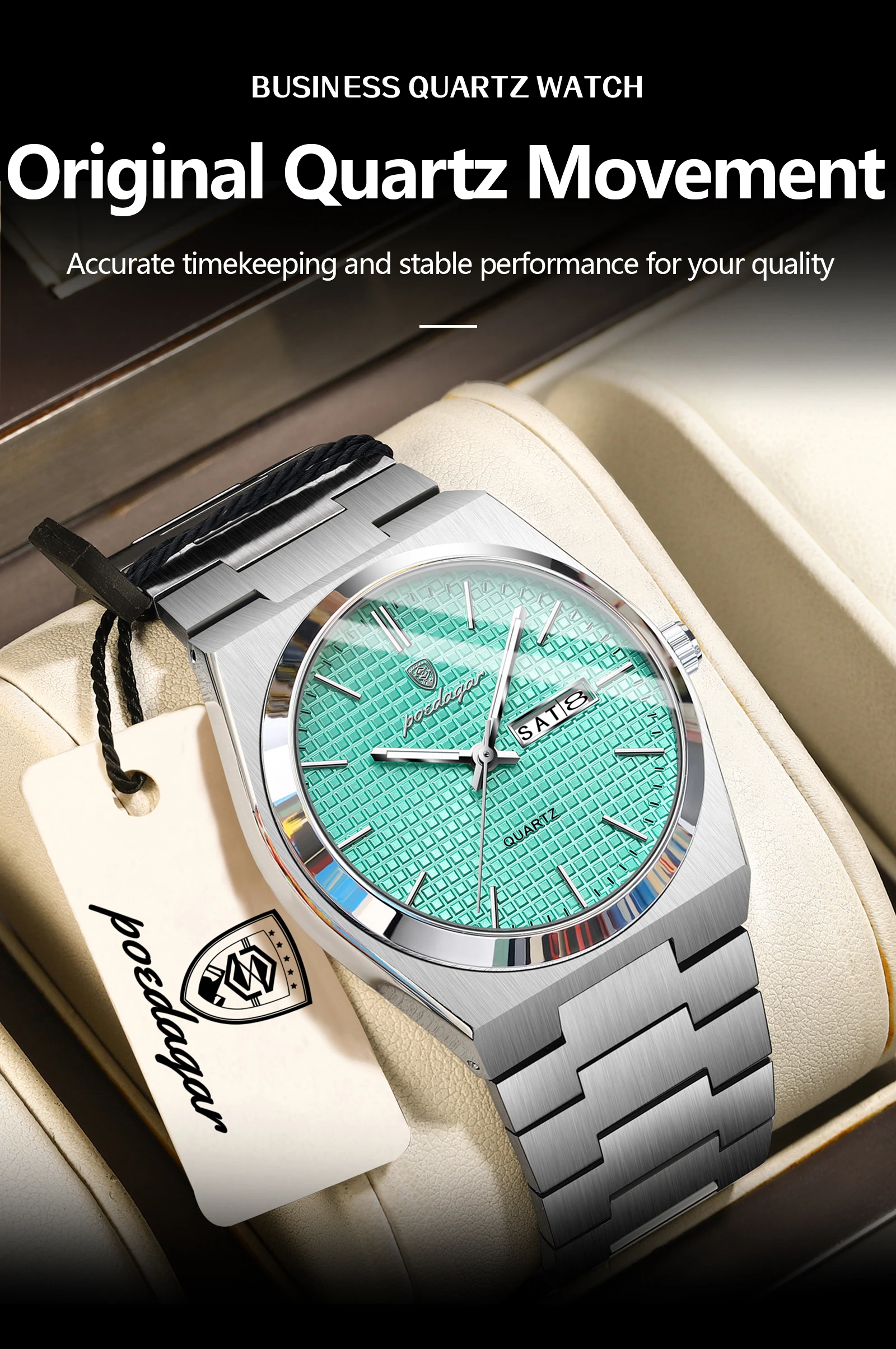 POEDAGAR Fashion Couple Watch Waterproof Stainless Steel Men Wristwatch Luminous Date Week Quartz Watches For Boyfriend+Gift Box