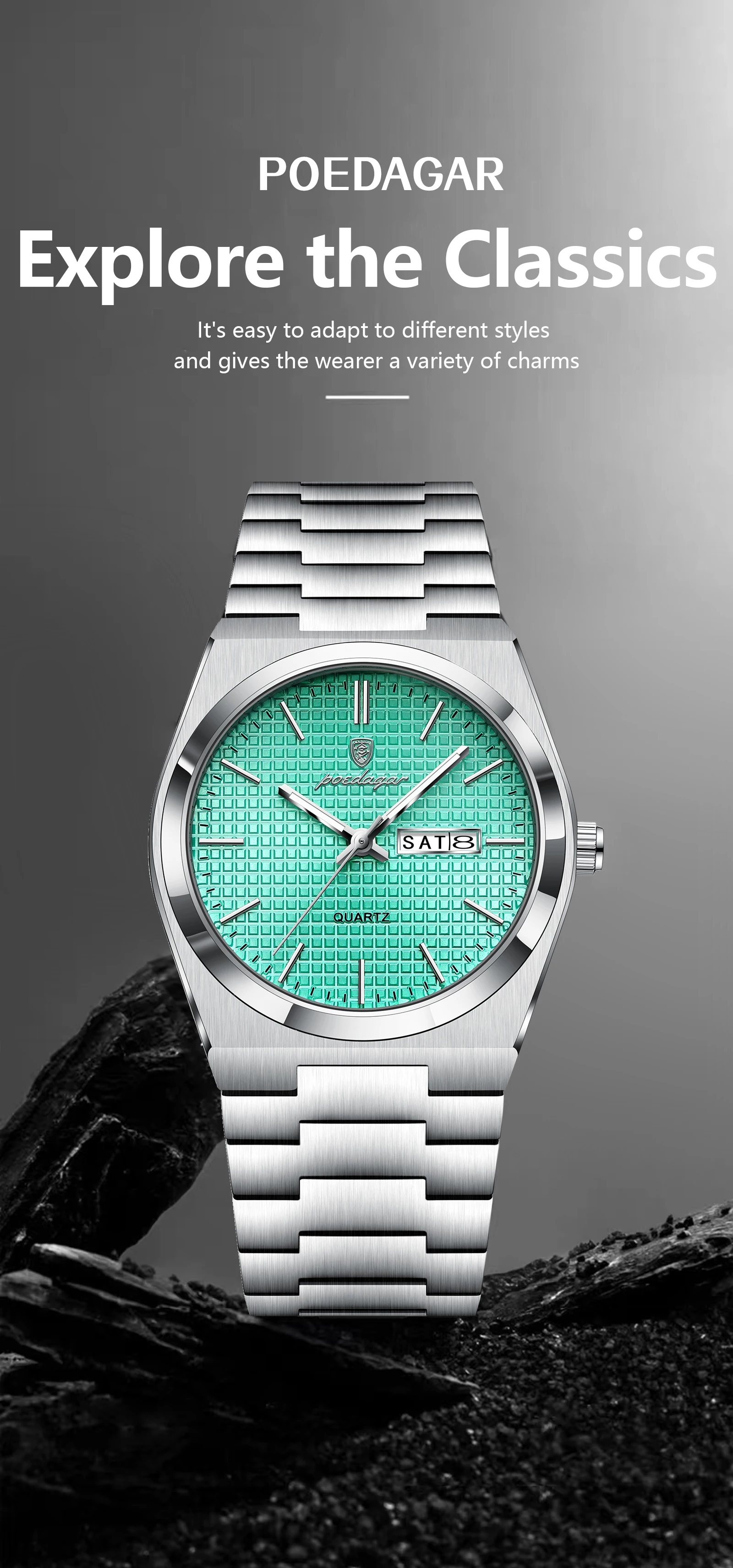 POEDAGAR Fashion Couple Watch Waterproof Stainless Steel Men Wristwatch Luminous Date Week Quartz Watches For Boyfriend+Gift Box