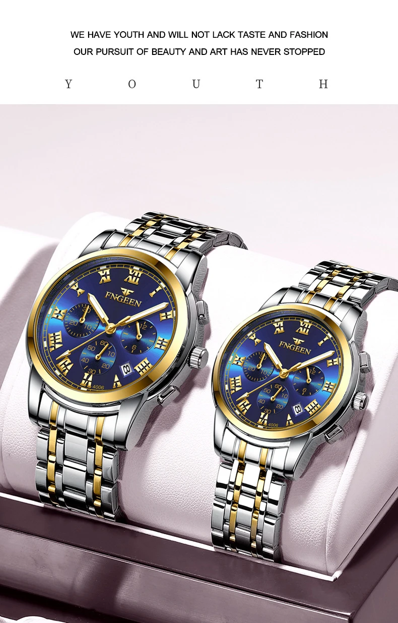 BINBOND 2pcs Couple Watches Fashion Top Brand Men Ladies for Quartz Watch Lover Waterproof Stainless Steel Watch Valentine Gift