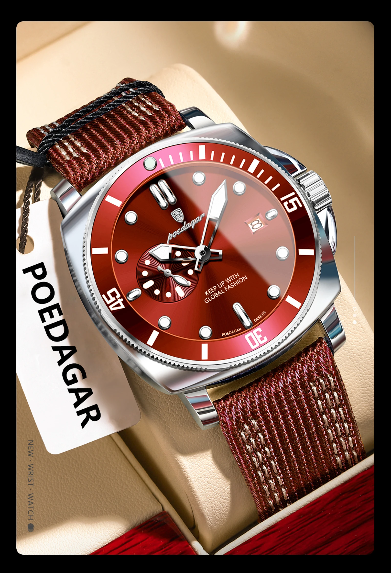 POEDAGAR Luxury Fashion Male Wristwatch Luminous Waterproof Date Watches For Men Nylon Leather Quartz Business Men's Clock Reloj