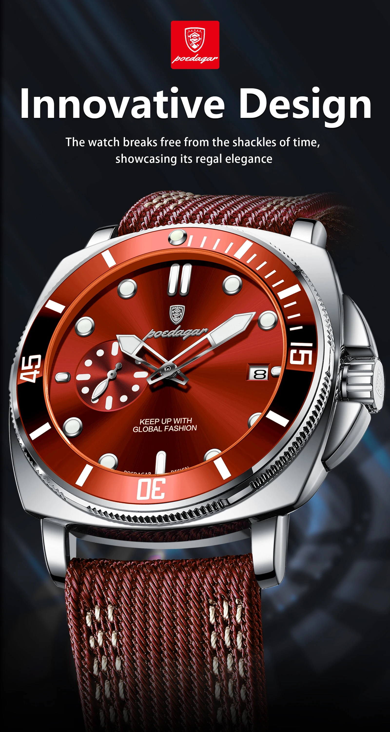POEDAGAR Luxury Fashion Male Wristwatch Luminous Waterproof Date Watches For Men Nylon Leather Quartz Business Men's Clock Reloj