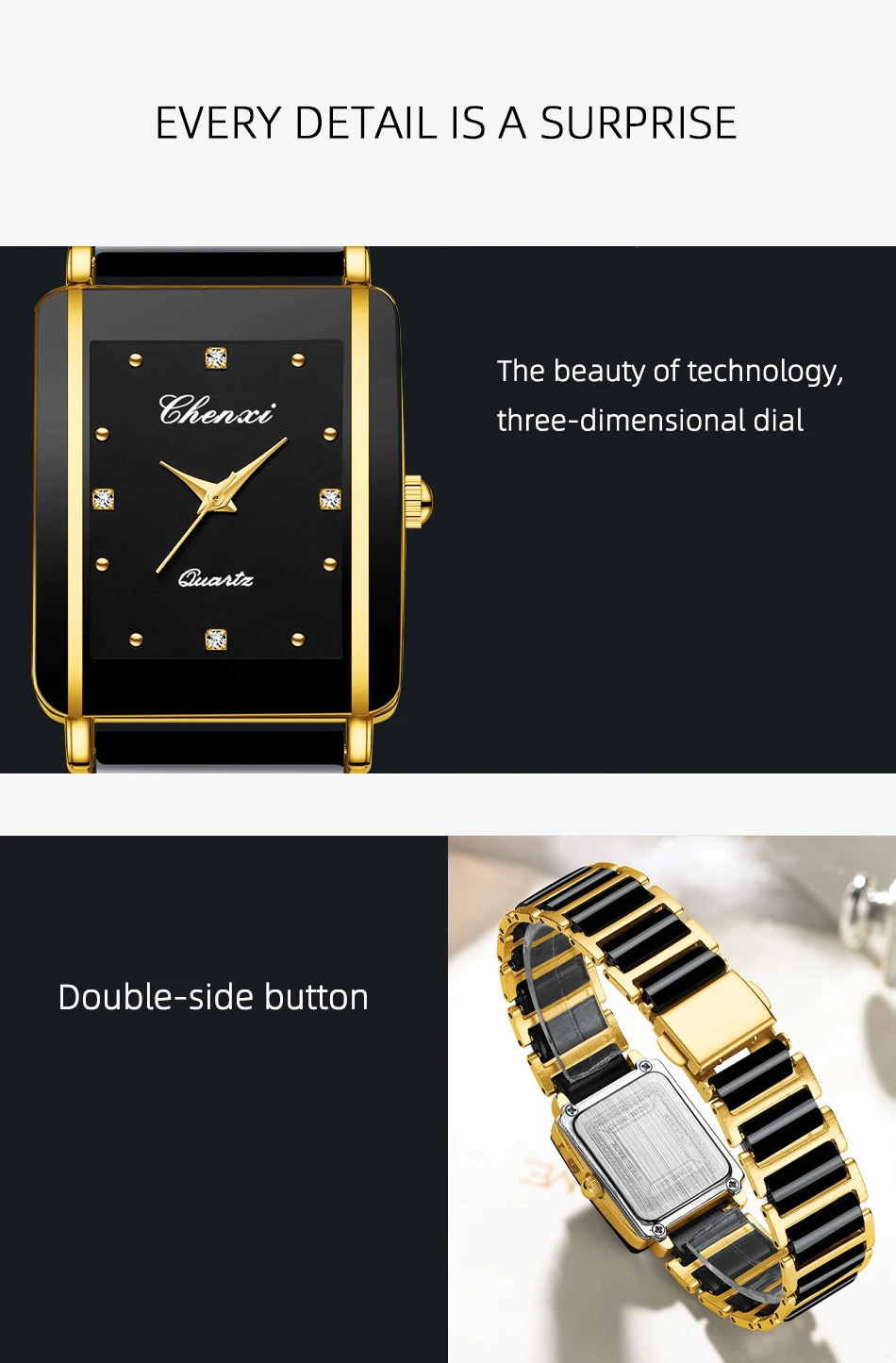 CHENXI 104A Couple's Watches Luxury Waterproof Relojes Para Damas Wristwatch for Woman and Man Simulated-Ceramics Strap Gift