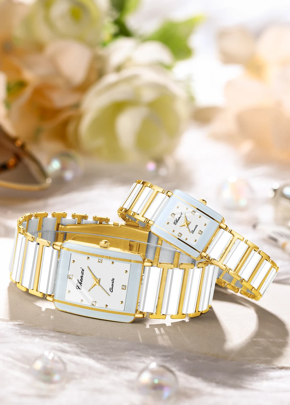 CHENXI 104A Couple's Watches Luxury Waterproof Relojes Para Damas Wristwatch for Woman and Man Simulated-Ceramics Strap Gift