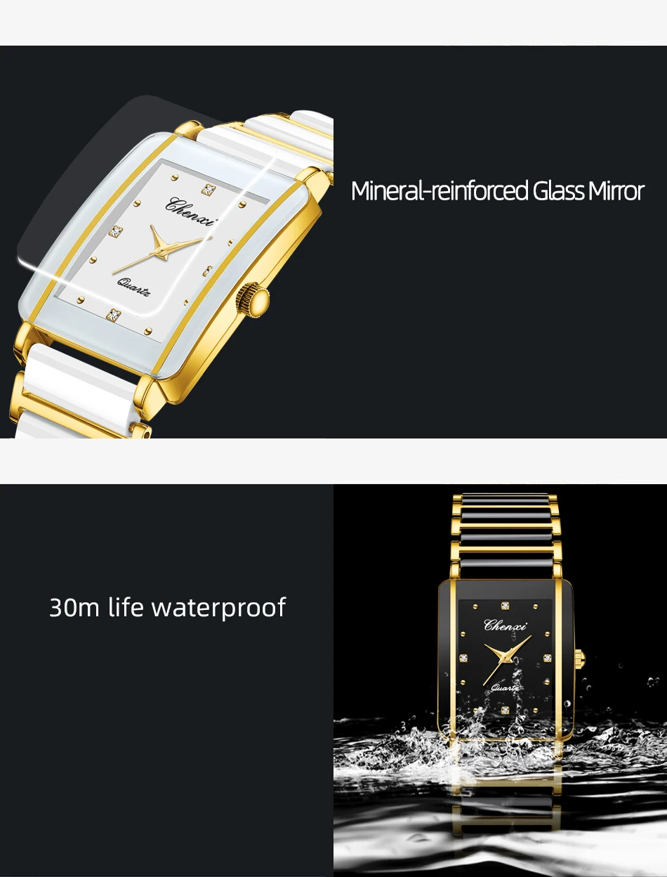CHENXI 104A Couple's Watches Luxury Waterproof Relojes Para Damas Wristwatch for Woman and Man Simulated-Ceramics Strap Gift
