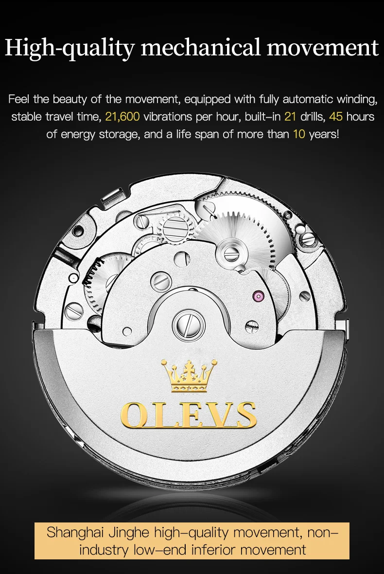 OLEVS 6607+6602 Original Men Women Watch Luxury Brand Tourbillon Mechanical Watch High End Romantic Lover Date Gift Couple Watch