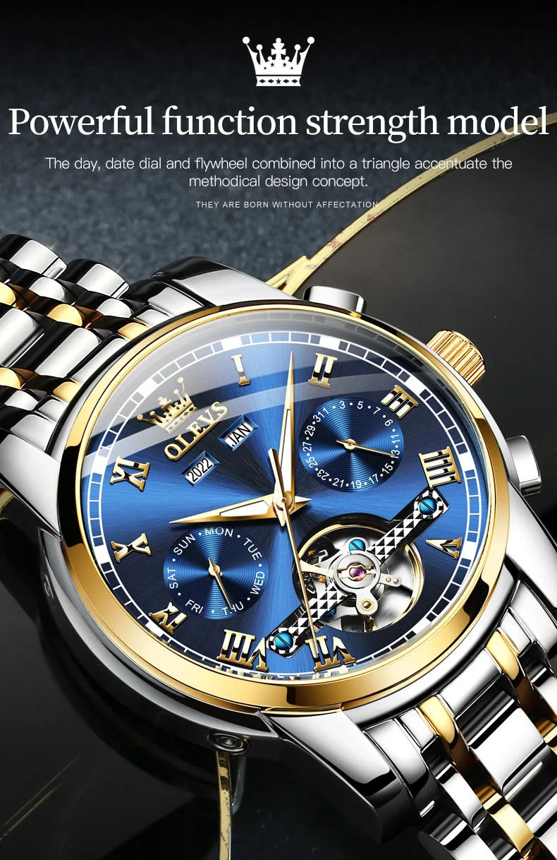 OLEVS 6607+6602 Original Men Women Watch Luxury Brand Tourbillon Mechanical Watch High End Romantic Lover Date Gift Couple Watch