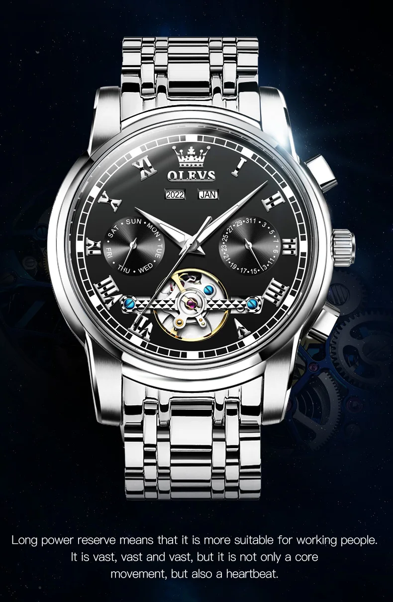 OLEVS 6607+6602 Original Men Women Watch Luxury Brand Tourbillon Mechanical Watch High End Romantic Lover Date Gift Couple Watch
