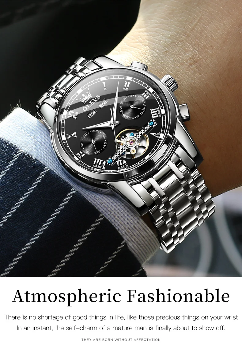 OLEVS 6607+6602 Original Men Women Watch Luxury Brand Tourbillon Mechanical Watch High End Romantic Lover Date Gift Couple Watch