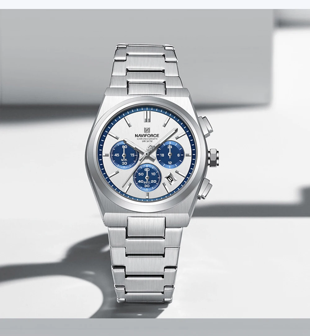 NAVIFORCE Male Quartz Stylish Watches Chronograph Waterproof Luminous Hands Stainless Steel Band Men Luxury Business Wristwatch