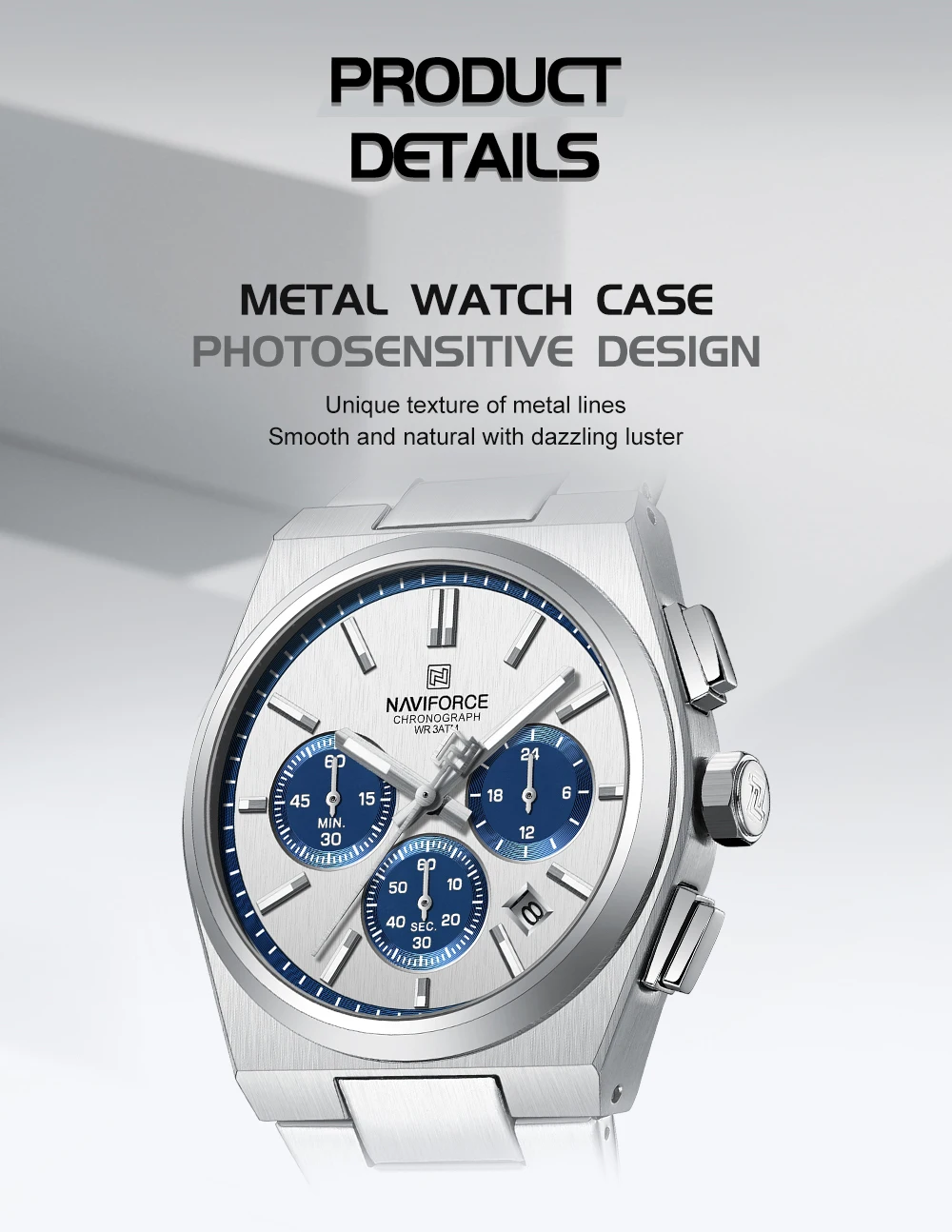 NAVIFORCE Male Quartz Stylish Watches Chronograph Waterproof Luminous Hands Stainless Steel Band Men Luxury Business Wristwatch