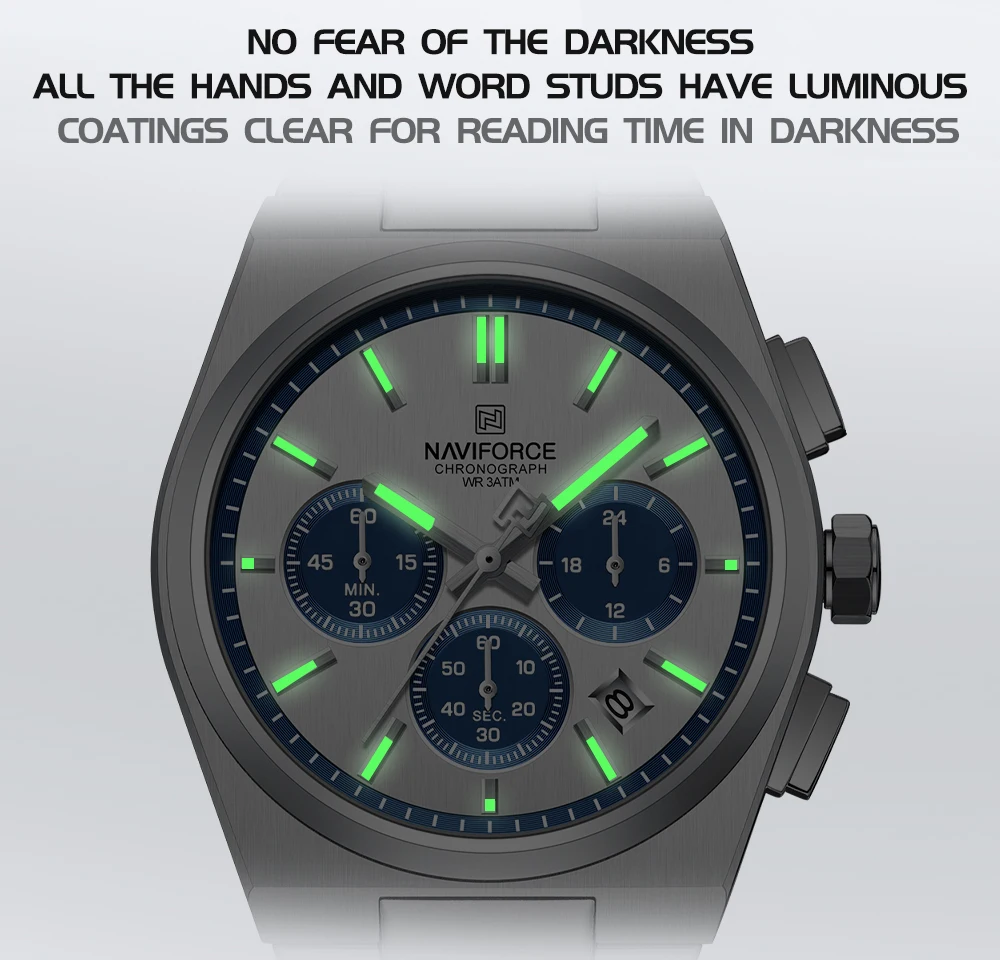 NAVIFORCE Male Quartz Stylish Watches Chronograph Waterproof Luminous Hands Stainless Steel Band Men Luxury Business Wristwatch