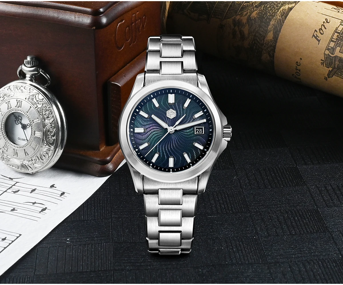 San Martin Watch 39mm Luxury Dress Miyota 9015 Automatic Mechanical Watches for Men With Mop Guilloche 100m Waterproof SN0150