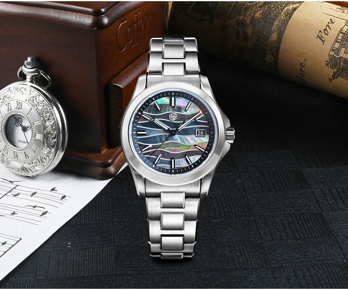 San Martin Watch 39mm Luxury Dress Miyota 9015 Automatic Mechanical Watches for Men With Mop Guilloche 100m Waterproof SN0150