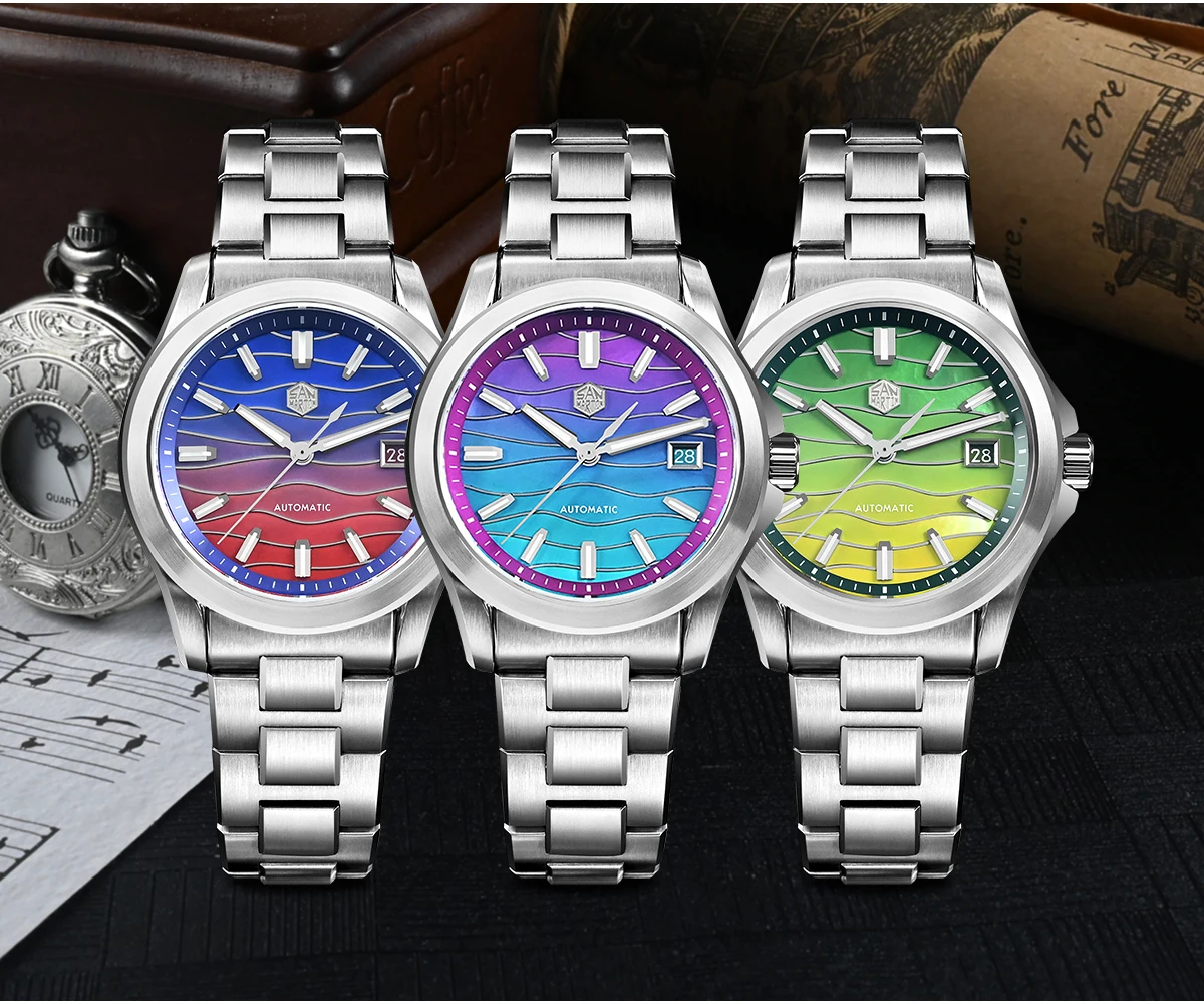 San Martin Watch 39mm Luxury Dress Miyota 9015 Automatic Mechanical Watches for Men With Mop Guilloche 100m Waterproof SN0150