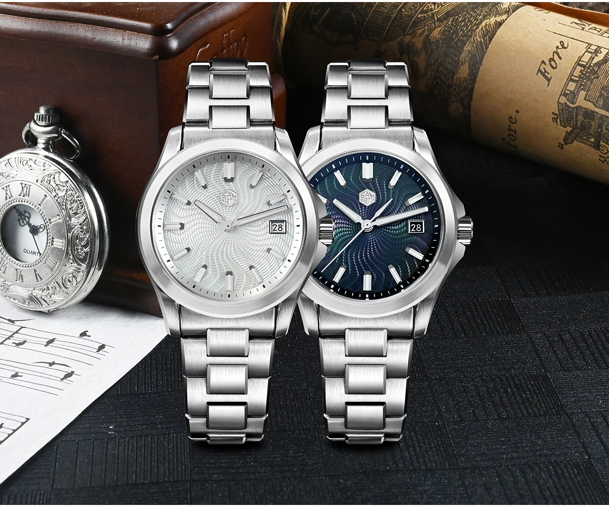 San Martin Watch 39mm Luxury Dress Miyota 9015 Automatic Mechanical Watches for Men With Mop Guilloche 100m Waterproof SN0150