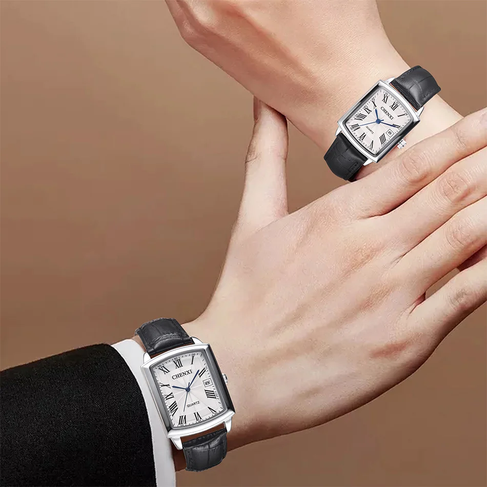 CHENXI 079A Fashion Couple Quartz Watches Casual Retro Clocks Calendar Waterproof Leather Strap Classic Men Women Wristwatch