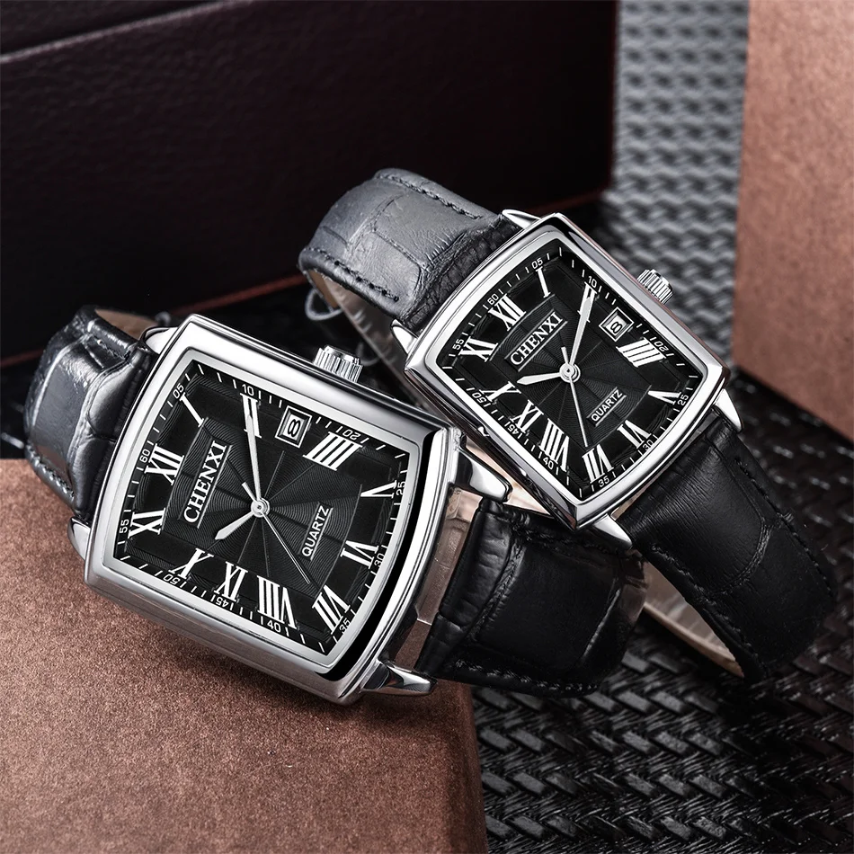 CHENXI 079A Fashion Couple Quartz Watches Casual Retro Clocks Calendar Waterproof Leather Strap Classic Men Women Wristwatch