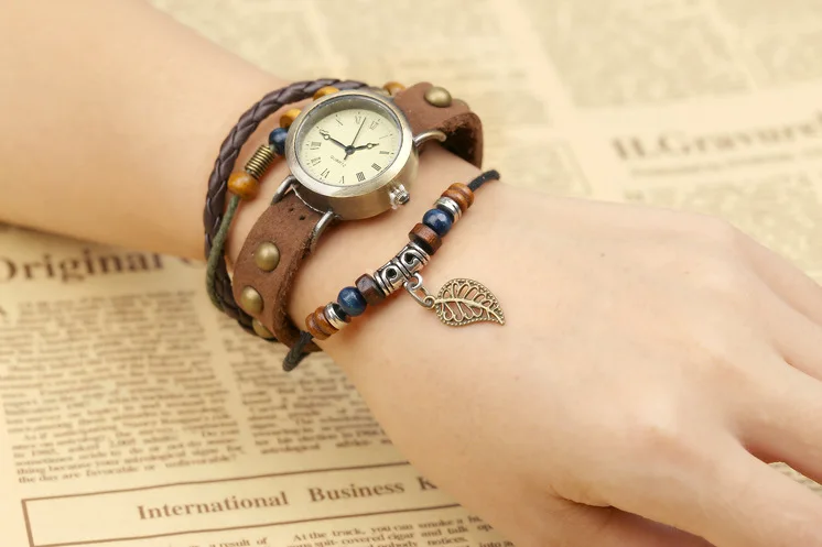 Ladies Designer Vintage Genuine Leather Women Bracelet Watches Brown Retro Roma Quartz Clock Fashion Small Female Wristwatches