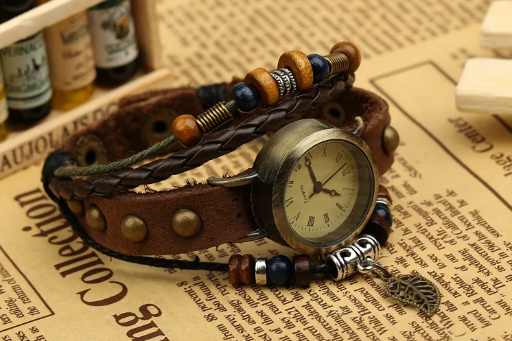 Ladies Designer Vintage Genuine Leather Women Bracelet Watches Brown Retro Roma Quartz Clock Fashion Small Female Wristwatches