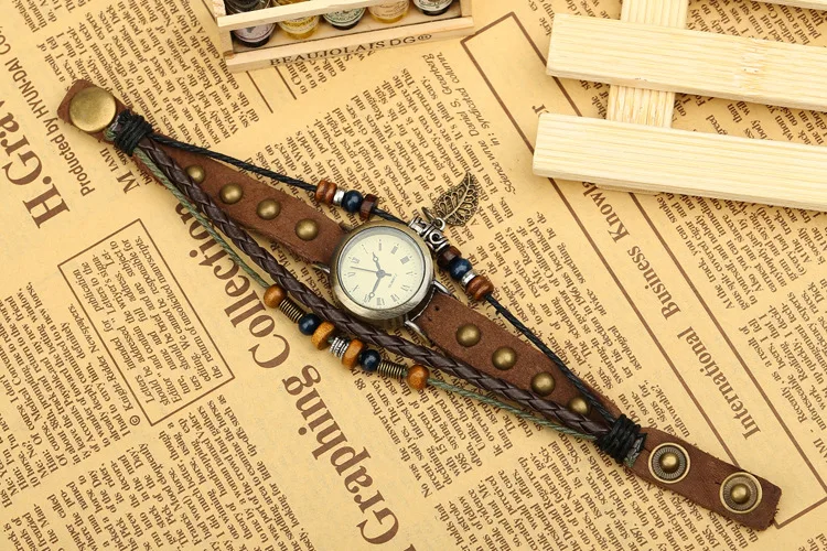 Ladies Designer Vintage Genuine Leather Women Bracelet Watches Brown Retro Roma Quartz Clock Fashion Small Female Wristwatches