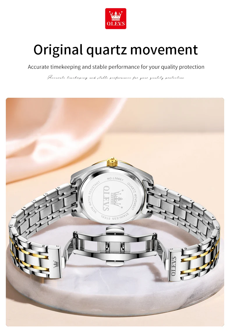 OLEVS 3666 Couple Watch Luxury Brand Quartz Watch Waterproof Watch Lover Gift Night Light Classic Date Week Clock His Her Watch